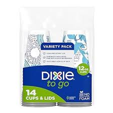 Dixie To Go Disposable Paper Cups with Lids, 12 oz, Variety Pack, 14 ct