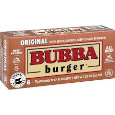 Bubba Burger&reg; Original 100% USDA Choice Chuck Beef, 6 Frozen 1/3 Pound Burgers, 2 lbs Box