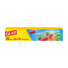 Glad Zipper Food Storage Plastic Bags, Gallon Size, 10 ct