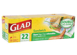 Glad Zipper Food Storage Plastic Bags, Sandwich, 22 Count