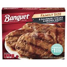 Banquet Family Size Salisbury Steaks and Brown Gravy, Frozen Meal, 27 oz.