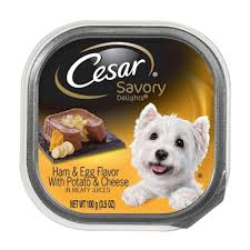 Cesar Ham &amp; Egg Flavor with Potato &amp; Cheese Loaf &amp; Topper in Sauce Canine Cuisine, 3.5 oz