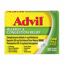 Advil Allergy &amp; Congestion Relief Coated Tablets, Pain Reliever/Nasal Decongestant (NSAID), 10 ct