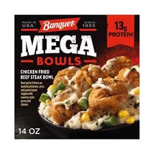 Banquet MEGA Bowls Chicken Fried Beef Steak Bowl, Frozen Meal, 14 oz. Bowl