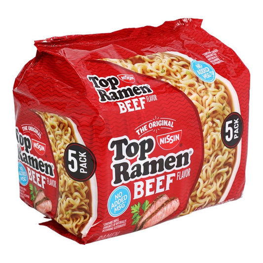 Nissin Top Ramen Ramen Noodle Soup, Beef Flavor, 5 pk